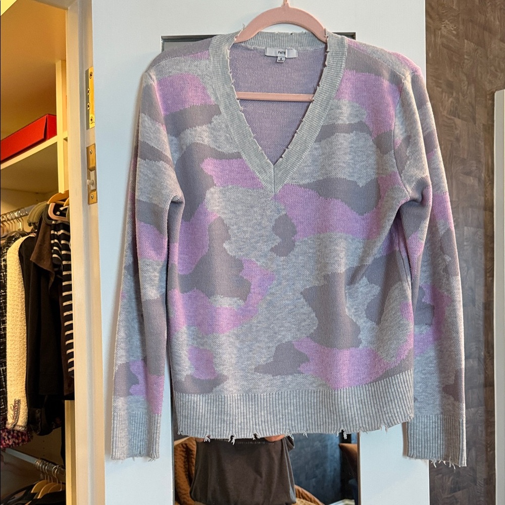 Fate Lavender and Light Gray V-Neck Sweater